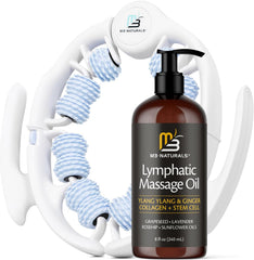 Lymphatic Massage Oil & Roller Kit for Massage Therapy - Ylang Ylang & Ginger Lymphatic Drainage Oil & Massager for Circulation & Detox Support, Non-Greasy Formula & Easy to Use Roller (8 Fl Oz) by M3