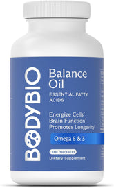 BodyBio Balance Oil - Vegan Omega 3 6 Supplement – Cold-Pressed Safflower & Flaxseed Oil – Supports Brain Function, Healthy Skin, and Mood