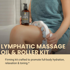 Lymphatic Massage Oil & Roller Kit for Massage Therapy - Ylang Ylang & Ginger Lymphatic Drainage Oil & Massager for Circulation & Detox Support, Non-Greasy Formula & Easy to Use Roller (8 Fl Oz) by M3