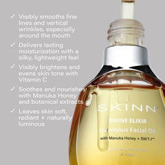 SKINN Anti-Aging Luminous Face Oil for Sensitive Dry & Mature Skin - Lightweight, Non-Greasy Facial Oil Reduces Fine Lines & Wrinkles - Manuka Honey & Vitamin C - Moisturizing Oil for Deep Hydration