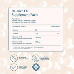 BodyBio Balance Oil - Vegan Omega 3 6 Supplement – Cold-Pressed Safflower & Flaxseed Oil – Supports Brain Function, Healthy Skin, and Mood