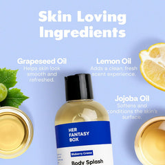 Her Fantasy Box | Body Splash Blueberry Crème Fragrance Oil – Fruity Creamy Berry Scent with Vanilla Sugar & Citrus Notes, Lightweight Hydrating Body Oil, Vegan & Cruelty Free