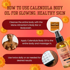 The Mane Attraction TMA Calendula Body Oil 4oz – Organic Calendula Infused Oil with Sunflower Almond Grapeseed & Jojoba – Soothing Body Oil for Sensitive Skin Redness Dryness and Discoloration