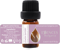 Essences Bulgaria Organic Lemon Savory Essential Oil 0.17 Fl Oz | 5ml | Satureja Montana Citriodora | for Immune System, Vitality, Health | Sensitive & Dry Skin | Aromatherapy | Therapeutic Grade
