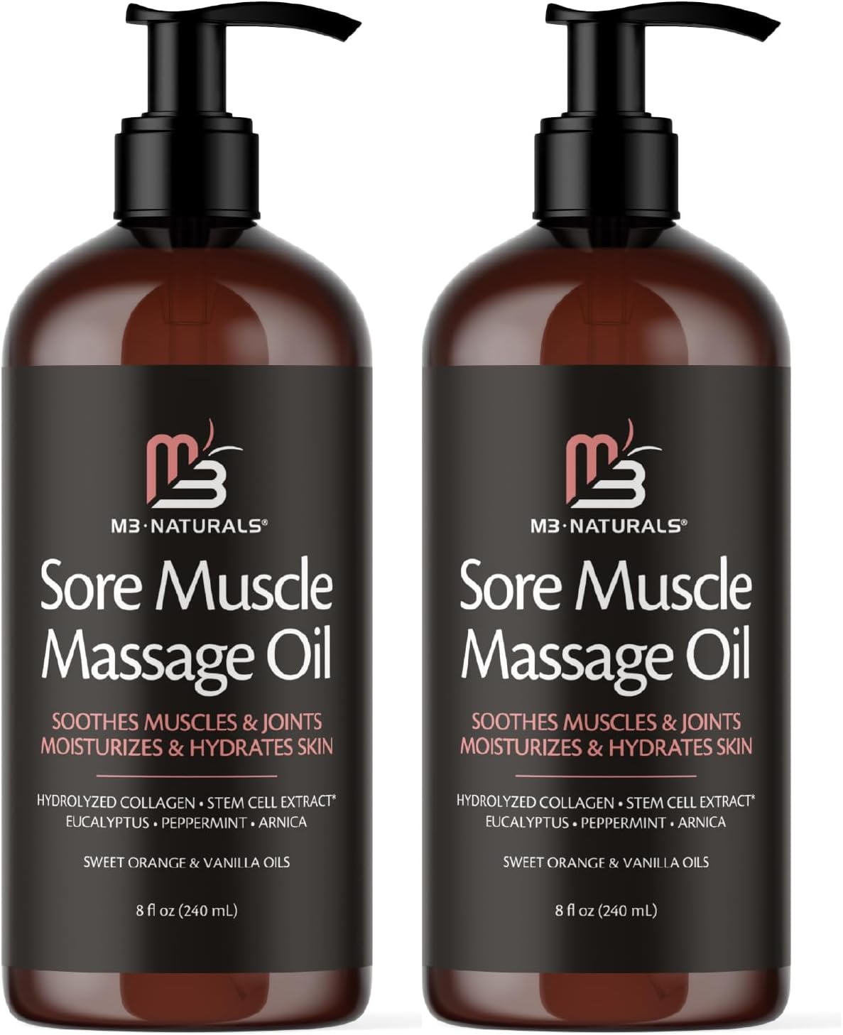 Arnica Sore Muscle Massage Oil for Massage Therapy - with Collagen Stem Cells Arnica and Menthol - Multipurpose Instant Absorption Full Body Massage Oil by M3 (Pack of 2)