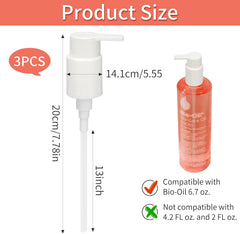 3 Pack Replacement Dispenser Pump for Bio-Oil 6.7 oz Skincare Body Oil Bottle with White Pump Lid for Easy Use and Refilling