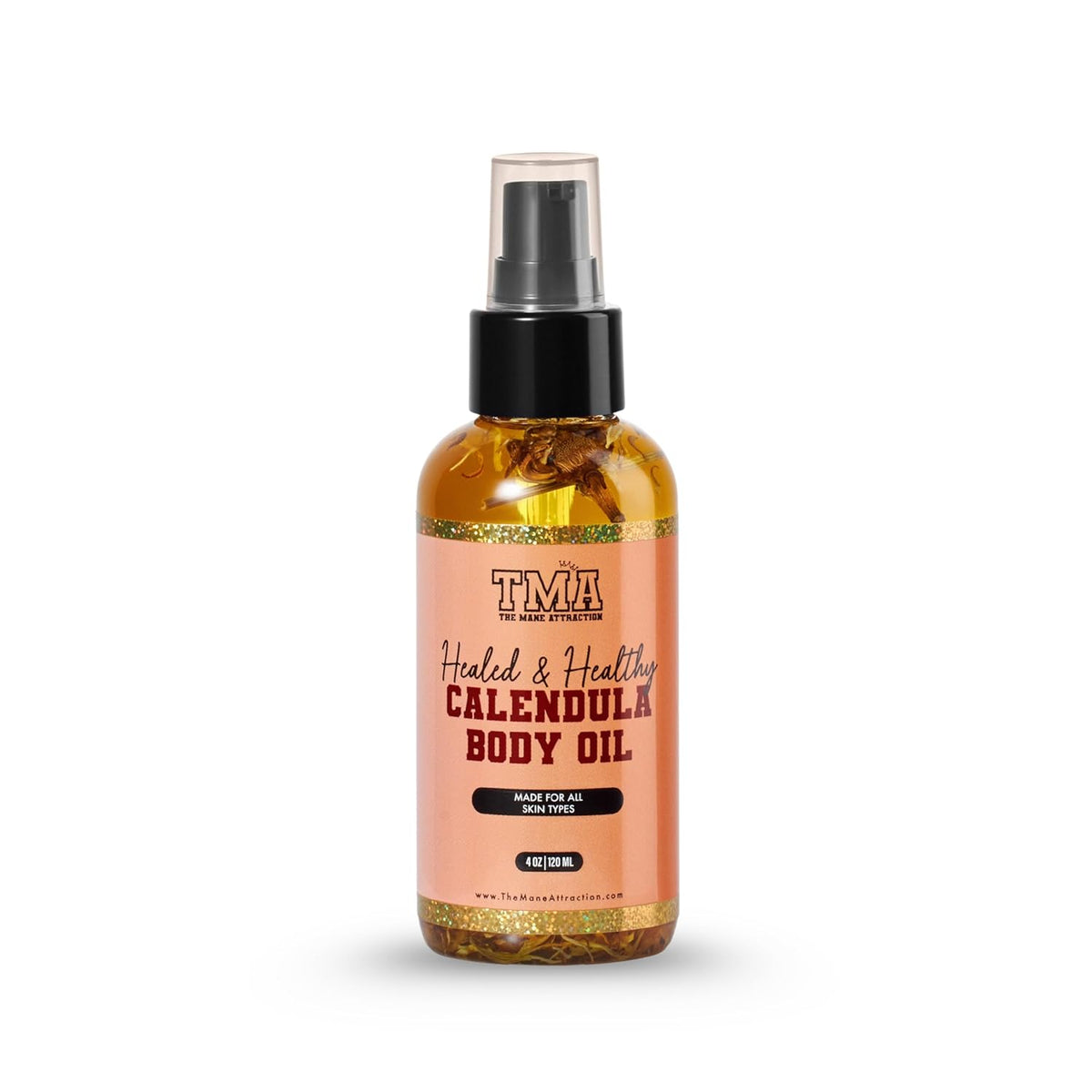 The Mane Attraction TMA Calendula Body Oil 4oz – Organic Calendula Infused Oil with Sunflower Almond Grapeseed & Jojoba – Soothing Body Oil for Sensitive Skin Redness Dryness and Discoloration