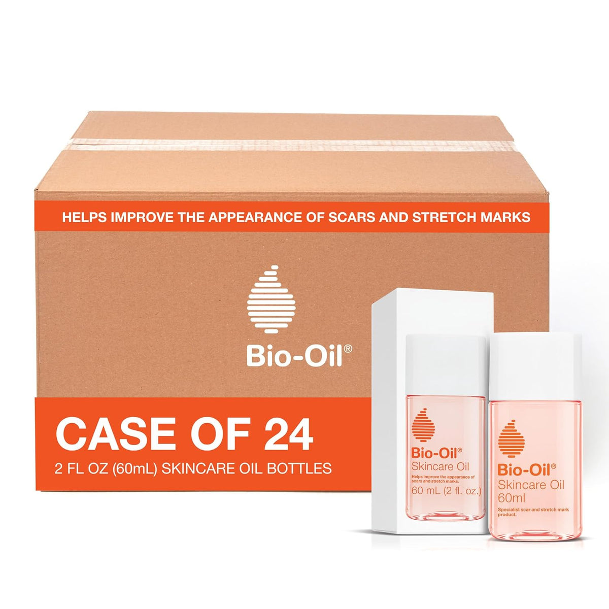 Bio-Oil Skincare Body Oil Serum for Scars and Stretch Marks, Face and Body Moisturizer with Vitamin E & A for Sensitive Dry Skin, Dermatologist Recommended, Non-Comedogenic, 2 oz, Case of 24