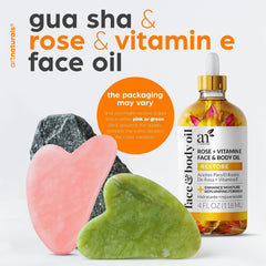ArtNaturals Face & Body Vitamin E Bio Oil 4.0oz + Gua Sha Facial Tools Set - Organic Moisturizer Skincare for Scars, Stretch Mark, Cellulite & Nails - Great Massage oil for Massaging Joint & Muscle