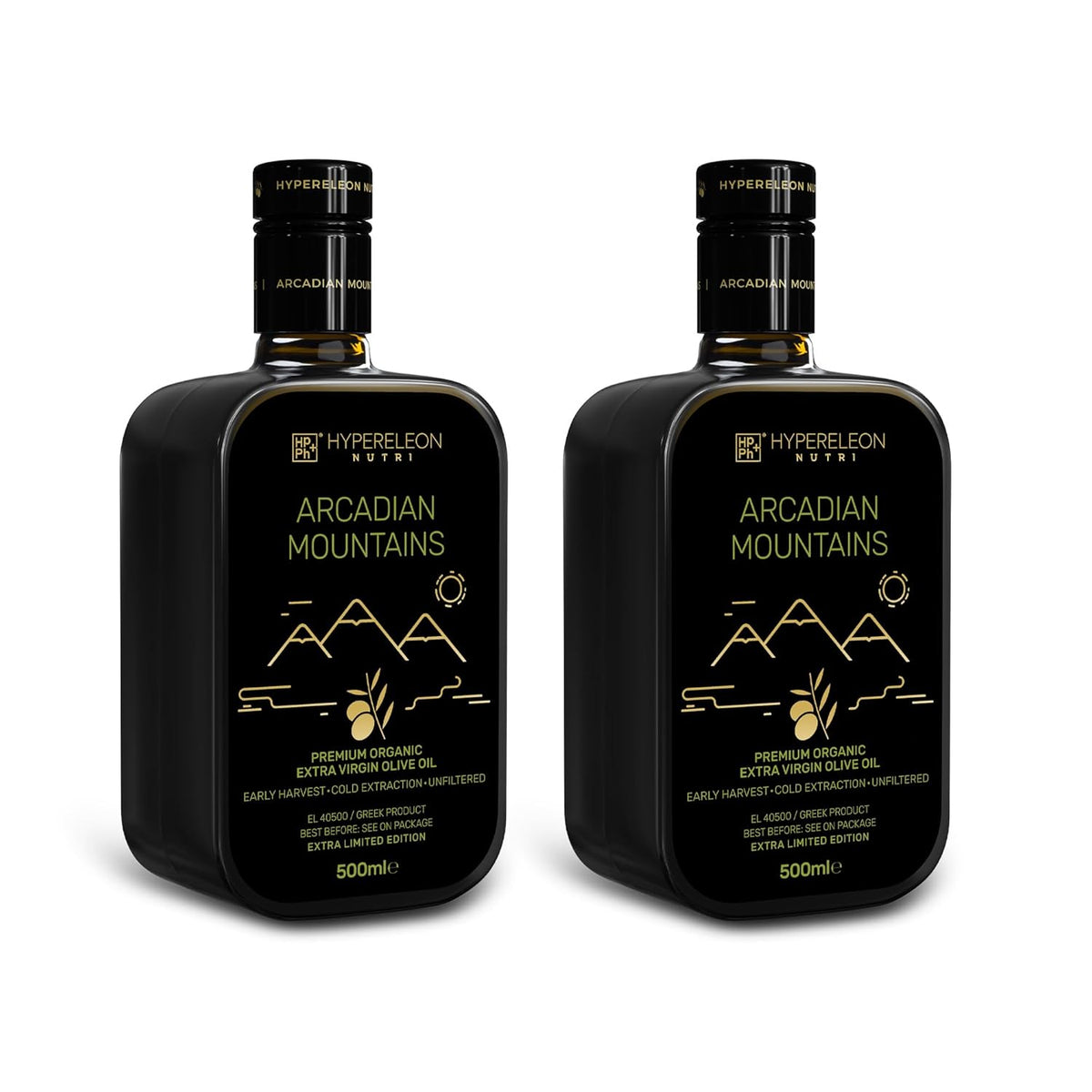 HYPERELEON NUTRI | Premium, Organic, High Phenolic, Greek Extra Virgin Olive Oil 100% Pure & Natural | Bio & Unfiltered | 75 Top INTERNATIONAL HEALTH Awards | 500 ml (Pack of 2)