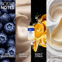 Her Fantasy Box | Body Splash Blueberry Crème Fragrance Oil – Fruity Creamy Berry Scent with Vanilla Sugar & Citrus Notes, Lightweight Hydrating Body Oil, Vegan & Cruelty Free