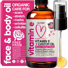 Organic Vitamin E Oil for Scars, Stretch Marks Removal, Wrinkles & Cellulite - Scar Away Treatment Bio Oil with Castor, Rosehip, Jojoba, Almond - Hydrating & Moisturizing Skincare - Face & Body Oil
